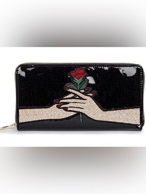 Danielle Nicole Disney Sleeping  Beauty black  glitter zip around wallet
